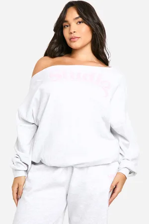 Boohoo Plus Studio Slogan Off The Shoulder Sweatshirt - - 16
