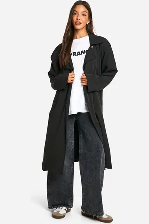 Boohoo Shoulder Pad Belted Trench Coat - - 8