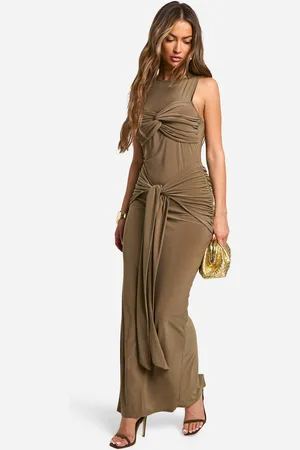 Boohoo Ruched Twist Detail Racer Neck Maxi Dress - - 8