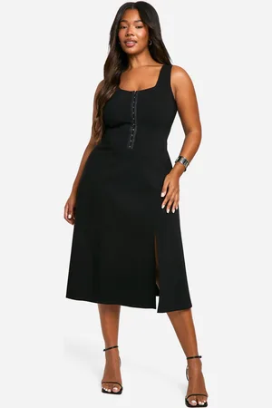 Boohoo Plus Woven Stretch Corset Detail Floaty Midi Dress - - 16