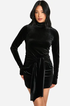 Boohoo Petite Velvet High Neck Wrap Detail Mini Dress - - 6