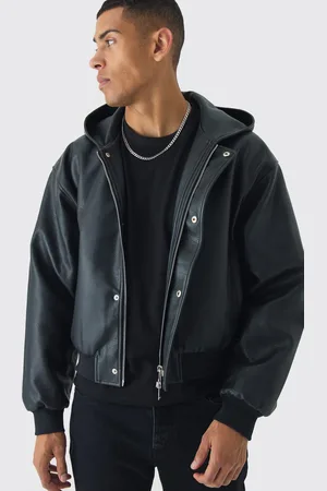Boohoo Boxy Hooded Pu Bomber Jacket In - S