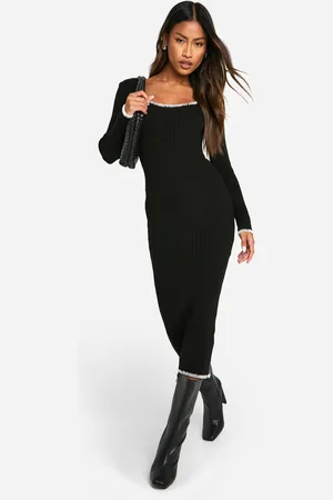 Boohoo Rib Knitted Blanket Stitch Midaxi Dress - - 12