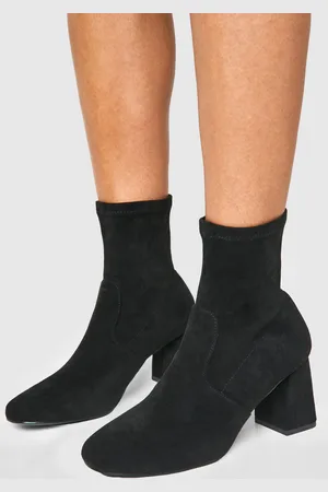 Boohoo Wide Fit Faux Suede Square Toe Block Heeled Boots - - 5