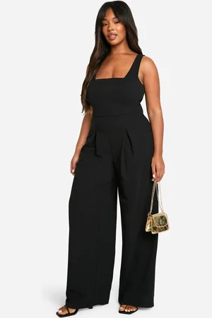 Boohoo Plus Bodice Seam Detail Pleated Wide Leg Jumpsuit - - 28
