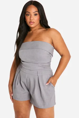 Boohoo Plus Woven Bandeau Ruched Detail Playsuit - - 16