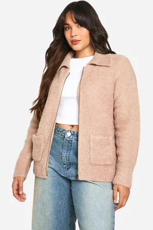 Boohoo Plus Soft Knit Boucle Zip Through Collared Cardigan - - 24