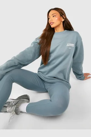 Boohoo Tall Thick Rib Legging And Oversized Sweat Set - - S