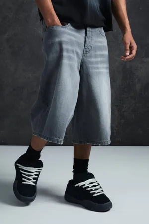 Boohoo Trippie Redd Long Line Boxer Waistband Denim Jorts - - 34