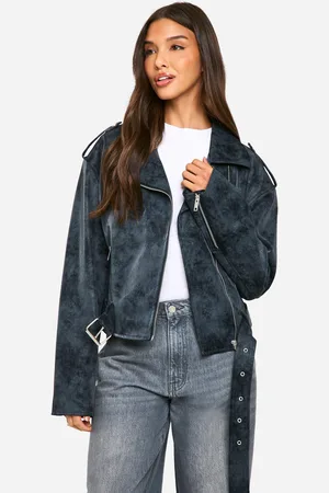 Boohoo Vintage Look Faux Leather Biker Jacket - - 8