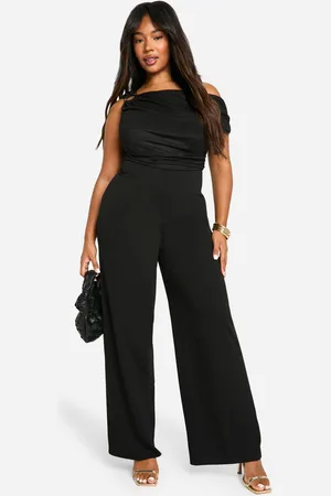Boohoo Plus Mesh Trim Detail Asymmetric Wide Leg Jumpsuit - - 28