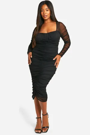 Boohoo Plus Mesh Ruched Midi Dress - - 28