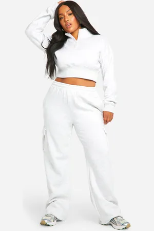 Boohoo Plus Deep Hem Sweatshirt And Turnover Waistband Straight Leg Cargo Tracksuit - - 16