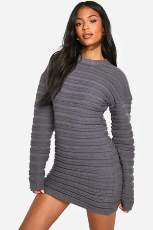 Boohoo Tall Open Back Knitted Jumper Dress - - S
