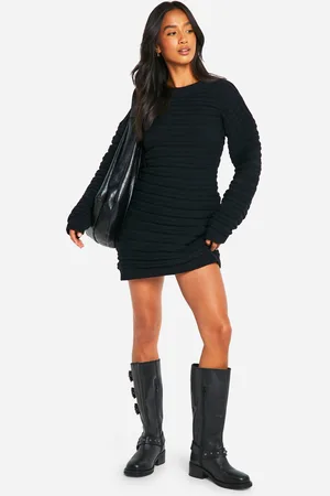 Boohoo Petite Open Back Knitted Jumper Dress - - S