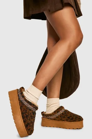 Boohoo Leopard Borg Platform Cosy Mules - - 5