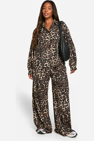Boohoo Plus Woven Leopard Shirt & Drawstring Wide Leg Trouser Co Ord - - 16