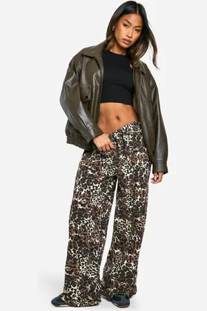 Boohoo Leopard Print Elasticated Waist Wide Leg Jeans - - 6