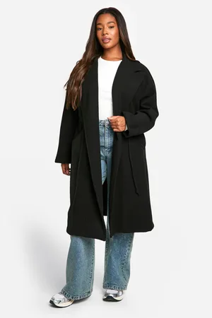 Boohoo Plus Drawstring Waist Wool Look Coat - - 18