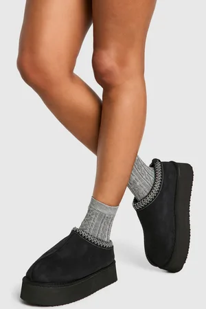 Boohoo Embroidered Detail Platform Cosy Mules - - 5