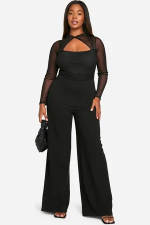 Boohoo Plus Mesh Twist Detail Wide Leg Jumpsuit - - 16