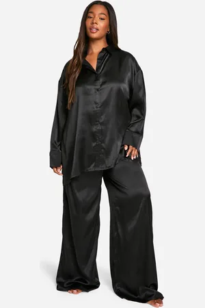 Boohoo Plus Satin Oversized Button Shirt & Pants Pj Set - - 16