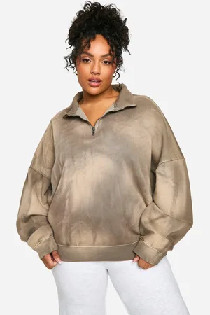 Boohoo Plus Sunbleach Wash Half Zip Sweatshirt - - 16