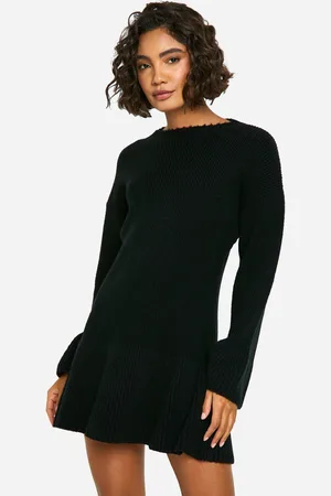 Boohoo Tall Brushed Flare Sleeve Knit Skater Dress - - S