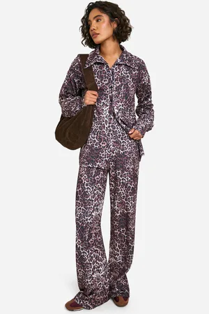 Boohoo Tall Crinkle Leopard Shirt And Pants Co-Ord - - 8