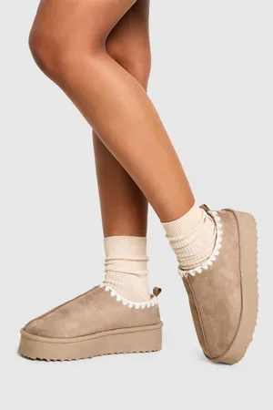 Boohoo Platform Contrast Stitch Faux Fur Lined Mules - - 8