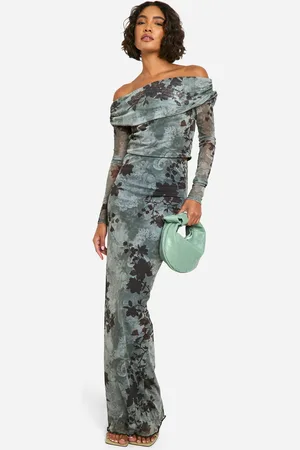 Boohoo Tall Washed Floral Mesh Bardot And Maxi Skirt Co-Ord - - 8