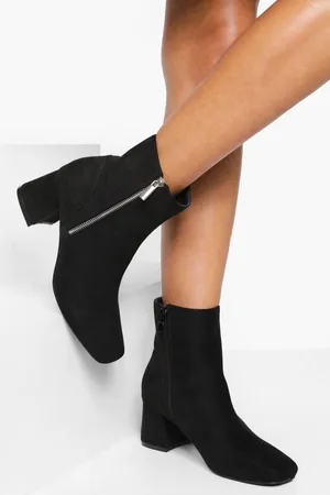 Boohoo Side Zip Low Block Heel Boots - - 9