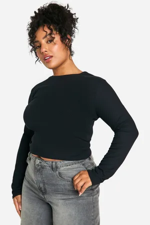 Boohoo Plus Soft Rib Neck Long Sleeve Top & Pants Co Ord - - 16