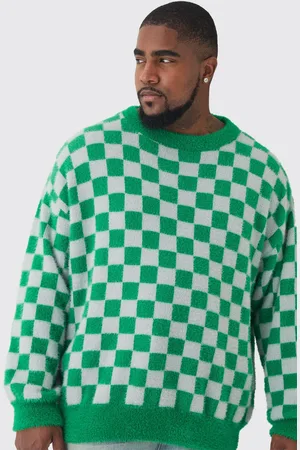 Boohoo Plus Fluffy Knit Checkered Sweatshirt - - XXL