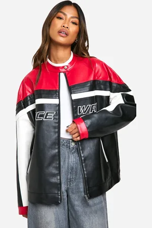 Boohoo Moto Contrast Detail Oversized Faux Leather Jacket - - 10