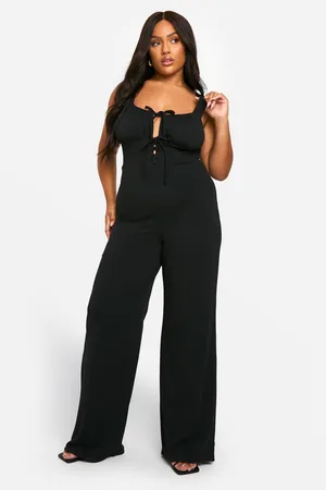 Boohoo Plus Lace Up Detail Wide Leg Jumpsuit - - 28