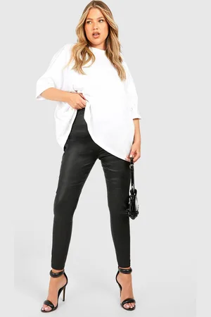 Boohoo Plus Pu Coated Skinny Jeans - - 16