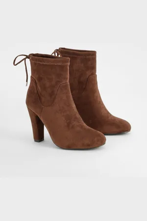 Boohoo Wide Fit Tie Back Block Heel Sock Boots - - 9