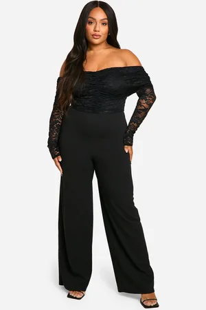Boohoo Plus Lace Off Shoulder Wide Leg Jumpsuit - - 16