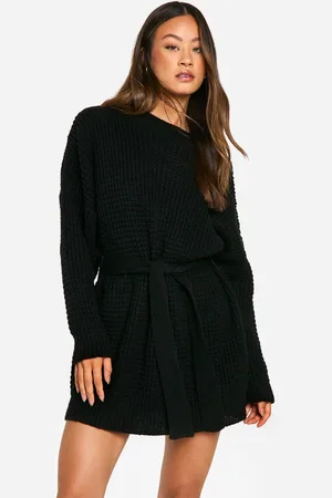 Boohoo Tall Belted Knitted Jumper Dress - - S