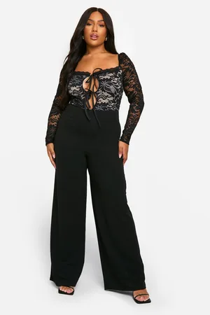 Boohoo Plus Lace Tie Front Wide Leg Jumpsuit - - 18