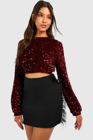 Boohoo Tie Back Sequin Crop - - 14