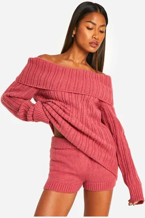 Boohoo Chunky Knitted Bardot Jumper & Short Co-Ord - - S