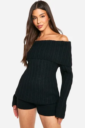 Boohoo Chunky Knitted Bardot Jumper & Short Co-Ord - - L