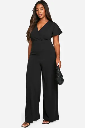 Boohoo Plus Wrap Over Wide Leg Jumpsuit - - 28