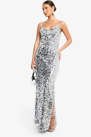 Boohoo Sequin Cowl Neck Maxi Slip Dress - - 8