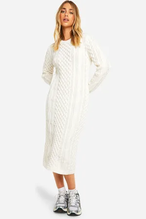 Boohoo Premium Heavy Weight Cable Knitted Midaxi Dress - - S