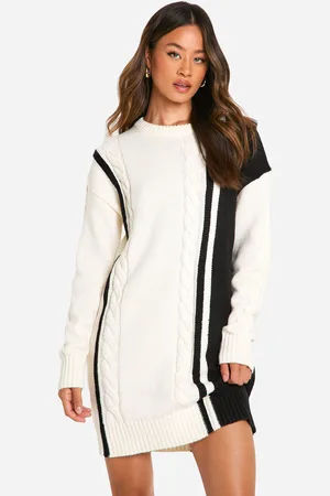 Boohoo Tall Cable Knit Panel Detail Jumper Dress - - S