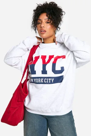Boohoo Plus Nyc Chest Print Oversized Sweatshirt - - 16