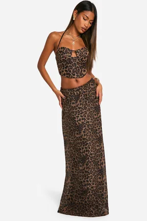 Boohoo Leopard Print Bias Cut Maxi Skirt - - 14